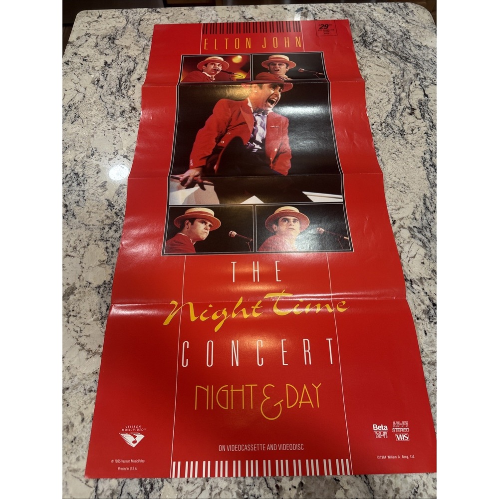 Vintage ELTON JOHN THE NIGHTTIME CONCERT Night & Day Movie Video Release Poster